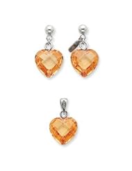 Genuine IceCarats Designer Jewelry Gift Sterling Silver Champagne Cz Heart Earring & Pendant Set