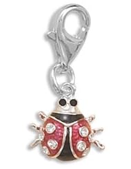 Sterling Silver Epoxy Ladybug Charm with Lobster Clasp