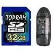TOPRAM 32GB 32G SD SDHC Secure Digital Class 6 Memory Card with R1 Card Reader (Black)