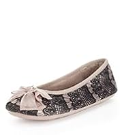 Abstract Print Lace Bow Ballerina Slippers