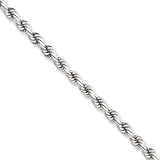 14k White Gold 4mm Diamond-Cut Rope Chain Anklet - 9 Inch
