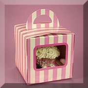 200ea - 4 X 4 X 4 Wht/Pink Side Wdw Hdl Cupcake Box W/Inst