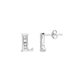 .925 Sterling Silver CZ Initial Earrings L