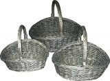 SET OF 3 BASKETS WOVEN OVAL HANDLED