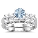 0.80 Cts Diamond & 0.72 Cts Aquamarine Matching Ring Set in 14K White Gold
