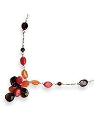 Sterling Silver Carnelian/Tiger Eye/Smoky Quartz Necklace QH1931-16"