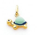 Green Enameled Turtle Charm, 14K Yellow Gold