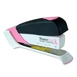 Accentra, Inc. Products - Desktop Stapler, 20 Sheet Capacity, Pink/White - Sold as 1 EA - PaperPro desktop stapler features a pink trim and pink ribbon emblem to encourage breast cancer awareness. Part of the proceeds from each purchase will go to Cancer Care, a nonprofit dedicated to helping cancer patients and their families. Stapler delivers 30 lb. of staple-driving power with the pressure of one-finger to staple up 20 sheets. Stands vertically to save space. Lightweight design features an er