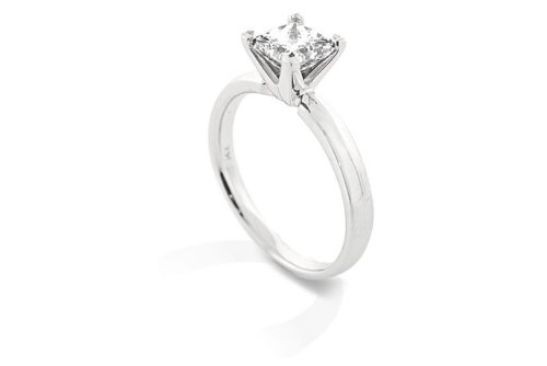 0.75 Ct Princess E/VS Certified (Clarity Enhanced) Solitaire Diamond Engagement Ring in 18KW