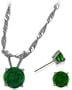 14K White Gold Created 0.85tcw. Emerald Solitaire Pendant and Earrings Set