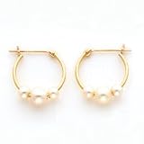14k Triple Pearl Bead Hoop Earrings - Measures 15x15mm - JewelryWeb