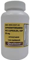 Diphenhydramine HCI 25 Mg Allergy Medicine and Antihistamine Compare - 1000 Capsules