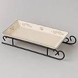 Pfaltzgraff Remembrance Stoneware Sled Tray w/ Wrought Iron Stand