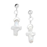 White Cultured Freshwater Pearl Cross Childrens Earrings
