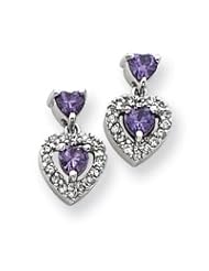Sterling Silver Purple & Clear CZ Heart Shape Earrings QE3098"