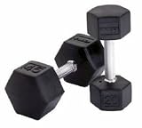 30 lb. TKO Rubber Encased Hex Dumbbell (Black)