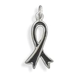 Sterling Silver Black Enamel Awareness Ribbon Charm Black Indicates Mourning and Melanoma Awareness