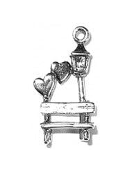 Sterling Silver 3D Love In The Park Bench And Lamp Post Charm With Hearts