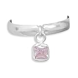 Sterling Silver Toe Ring with Square Lavender CZ Charm