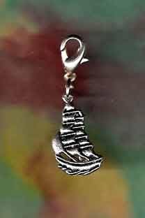 Pet or Horse Jewelry Silver Pirate Ship Charm Dog Cat