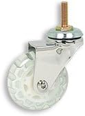 Cool Casters - Translucent Skate Wheel Caster, Clear / White Wheel, Chrome Yoke, Threaded Stem No Brake - Item #100-64-CLGY-BL-SP-WB