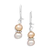 Peach and White Cultured Freshwater Pearl Children's Earrings