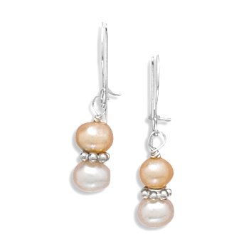 Peach and White Cultured Freshwater Pearl Children's Earrings