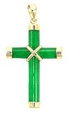 Green Jade 14K Christian Cross Gold Pendant
