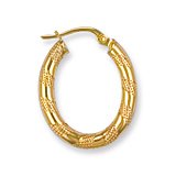 Image of Jewelco London 9ct Yellow gold 3mm oval shaped hoop earrings with textured stripe design ( 1g )