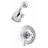 Symmons Deluxe Temptrol pressure balancing mixing valve with white insert handle and super shower head D-96-1-231-LPO-BRS