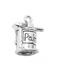 Sterling Silver 3D Can Of Paint Charm With Paint On Brush Dripping