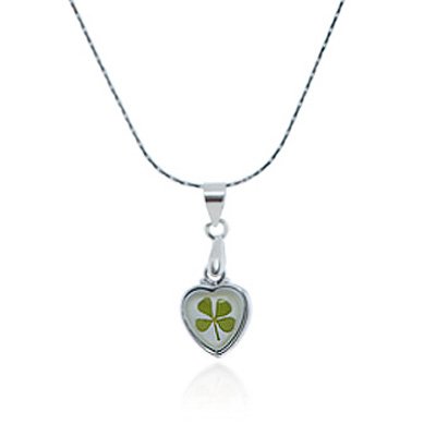 Chuvora Real Irish Four Leaf Clover - Symbol of Good Luck - Little Heart Pendant Necklace Fashion Jewelry - St.Patrick's day gift
