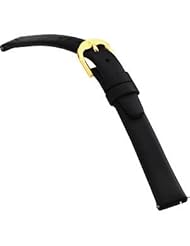 Ladies Long 13mm Genuine Flat Black Calf Leather Watch Strap