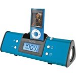 New Ihome Blue Portable Stereo Alarm Clock Ipod Dock Adapters 3.5mm Line-In Jack Backlit Lcd