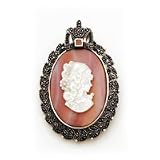Sterling Silver Marcasite and Pink Shell Cameo Pin