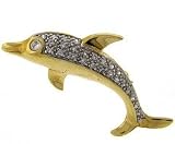 Sterling Silver Two Tone CZ Dolphin Brooch