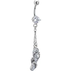 Clear Cubic Zirconia Flip-flop Dangle Belly Ring