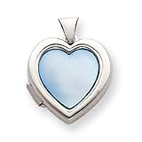Sterling Silver Blue MOP 18mm 2-Frame Heart Locket
