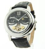 Collecte automatique en cuir noir voir Lucien Piccard masculine par le biais de montre 28195BK