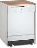 GE GSC3500NWW Full Console Portable Dishwasher with 5 Wash Cycles, 2 Wash Options, Dial Controls, Nylon Racks, Candlelight Woodgrain Laminate Top and 64 dBA Sound Package: White on White