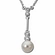 Cultured White Pearl, Round Brilliant Cut Diamonds, 14K White Gold. White Pearl & Diamond Drop Necklace