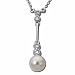 Cultured White Pearl, Round Brilliant Cut Diamonds, 14K White Gold. White Pearl & Diamond Drop Necklace
