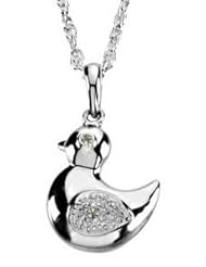 Dede the Duck Waggles 0.925 Sterling Silver Pendant & 16in Chain Diamond Necklace