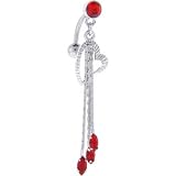 Ruby Red TOP DROP Pierced HEART TEARDROP CHAIN Dangle Belly Ring