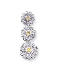 Sterling Silver Yellow & Clear CZ Flower Pendant