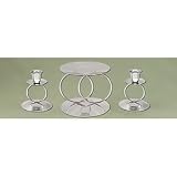 Gold or Silver Tone Double Ring Candle Stand, Silver-Tone 3 Piece Set