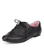 Leather Almond Toe Punch Hole Panelled School Shoes