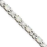 Sterling Silver Opal and Diamond Bracelet - 7 Inch