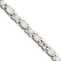 Sterling Silver Opal and Diamond Bracelet - 7 Inch by JewelryWeb