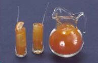 Dollhouse Miniature Pitcher of Orange Juice with 2 Glasses